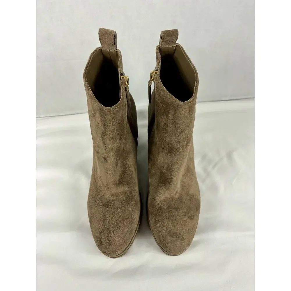 Tory Burch Wedge Boot River Rock Tan Brown Suede 8.5 M Lug Sole